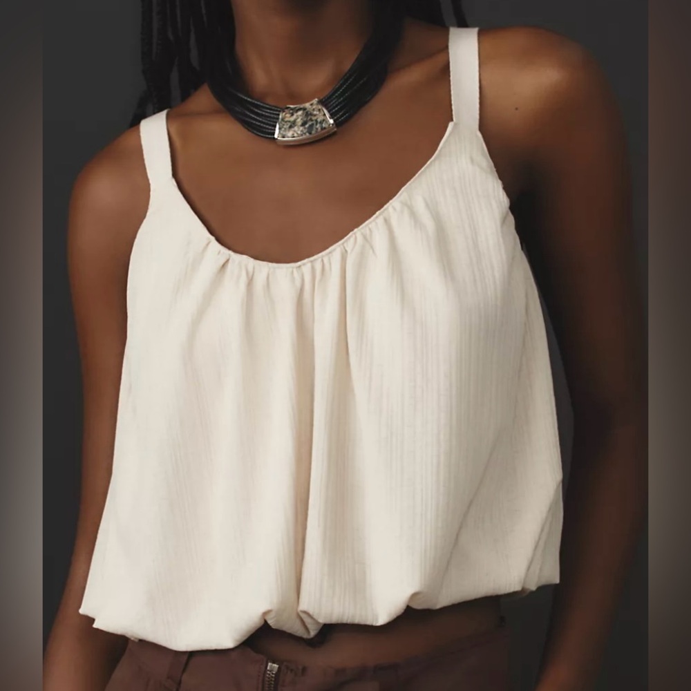 Anthropologie Sheer Ribbed Buckle Bubble Tank Top Size Small - Picture 2 of 3